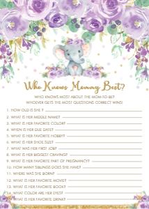 Elephant Purple Floral Who Knows Mommy Best Quiz 5"x7" design preview