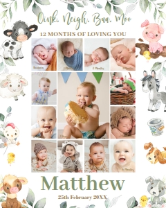 Farm Animals Greenery Baby's 1st Year Photo Collage 24"x30" design preview