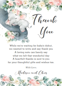 Elephant Pink Floral Greenery Thank You Card 5"x7" design preview