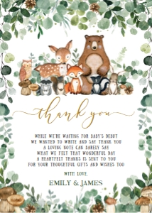 Woodland Forest Greenery Thank You Card 5"x7" WG17: Woodland Forest Greenery Thank You Card 5"x7" WG17