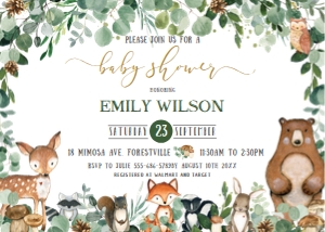 Woodland Forest Greenery Invitation 3 5"x7" WG17: Woodland Forest Greenery Invitation 3 5"x7" WG17