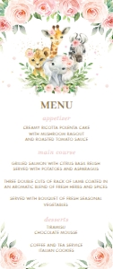 Blush Pink Floral Jungle Animals Menu 4"x9.5": Blush Pink Floral Jungle Animals Menu 4"x9.5"
