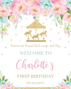 CR2 Pink and Mint Floral Carousel Welcome Sign 16"x20" design preview
