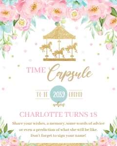 CR2 Pink and Mint Floral Carousel Time Capsule Sign 16"x20" design preview