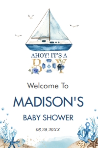 Nautical Boat Baby Shower Welcome Sign 24"x36" design preview