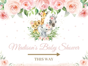 Jungle Animals Pink Floral Yard Sign 18"x24" design preview