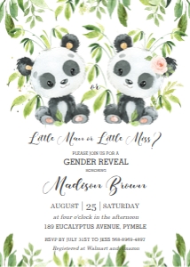 Panda Greenery Gender Reveal Invitation 5"x7" design preview