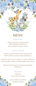 Blue Floral Jungle Animals Menu 4"x9.5" design preview