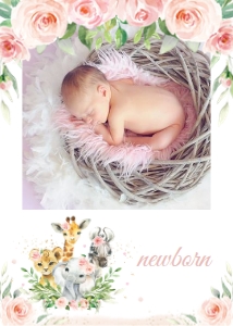 Jungle Animals Pink Floral Photo Milestone Card Banner 5"x7" design preview