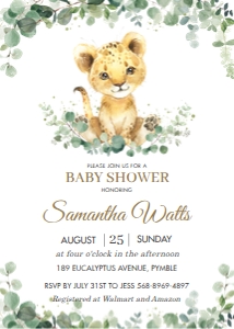 Greenery Lion Cub Boy Gender Neutral Baby Shower Invitation 5"x7": Greenery Lion Cub Boy Gender Neutral Baby Shower Invitation 5"x7"