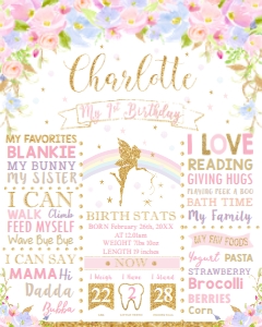 Rainbow Fairy Floral 1st Birthday Milestone Sign 16"x20": Rainbow Fairy Floral 1st Birthday Milestone Sign 16"x20"