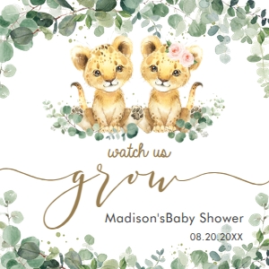 Twins Lion Cubs Greenery Watch Us Grow Tag 2"x2" design preview