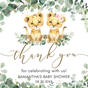 Twins Lion Cubs Greenery Thank You Favor Tags 6.5cm x 6.5cm: Twins Lion Cubs Greenery Thank You Favor Tags 6.5cm x 6.5cm
