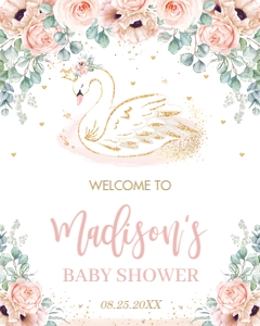 Blush Pink Floral Swan Princess Welcome Sign 16"x20" design preview