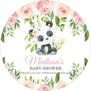 Panda Pink Floral Greenery Round Label 2" design preview