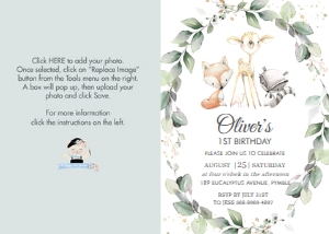 Woodland Soft Greenery Birthday Invitation with Photo 5"x7" design preview