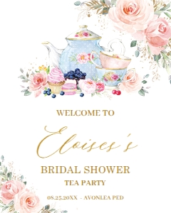 Chic Tea Party Blush Floral Welcome Sign 16"x20" design preview