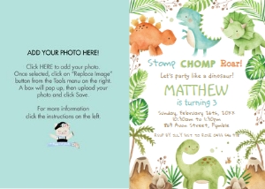 Cute Friendly Dinosaurs Birthday Invitation with Photo 5"x7": Cute Friendly Dinosaurs Birthday Invitation with Photo 5"x7"