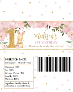 Cute Bunny Rabbit 1st Birthday Chocolate Bar Wrappers design preview