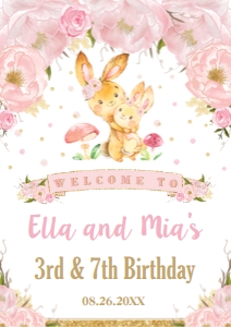 Bunnies Joint Birthday Welcome Sign A3 Size design preview