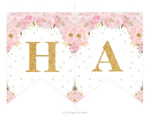 Bunnies Pink Floral Flag Banner Bunting - 2 Banners per Letter Size Paper: Bunnies Pink Floral Flag Banner Bunting - 2 Banners per Letter Size Paper