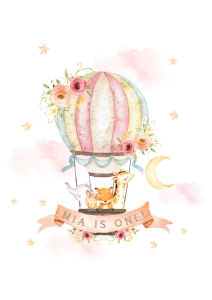 Pink Clouds Hot Air Balloon Cute Animals Iron On Transfer - A4 Size Paper: Pink Clouds Hot Air Balloon Cute Animals Iron On Transfer