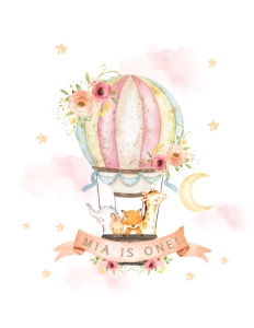 Pink Clouds Hot Air Balloon Cute Animals Iron On Transfer - Letter Size Paper: Pink Clouds Hot Air Balloon Cute Animals Iron On Transfer