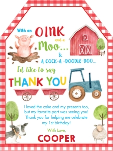 Farm Animals Thank You Tag 2.25"x3" (5.71cm x 7.62cm): Farm Animals Thank You Tags - Letter