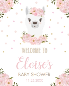 Llama Blush Floral Welcome Sign 16"x20" design preview