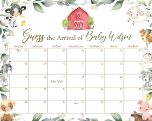 Farm Animals Greenery Guess Baby Due Date Calendar 16"x20" design preview