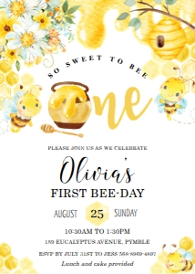 Cute Bumblebees Yellow Floral Sweet to Bee One Invitation 5"x7" design preview