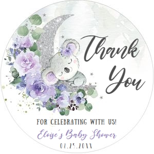 Whimsical Sleeping Koala Purple Floral Circle Label 2": Whimsical Sleeping Koala Purple Floral Circle Label 2"