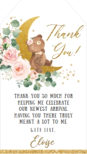 Whimsical Moon Baby Bear Blush Floral Favor Tag 2"x3.5": Whimsical Moon Baby Bear Blush Floral Favor Tag 2"x3.5"