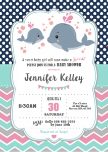 Baby Whale Baby Shower Girl Invitation 5"x7" design preview