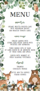 Woodland Animals Greenery Menu 4"x9" design preview