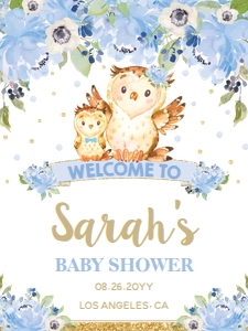 Blue Floral Owls Welcome Sign 18"x24" design preview