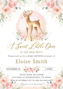 Chic Blush Floral Deer Invitation 5"x7": Chic Blush Floral Deer Invitation 5"x7"
