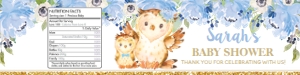 Blue Floral Owls Water Bottle Label for 600ml / 20oz design preview