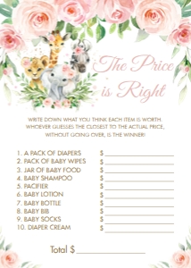 Jungle Animals Pink Floral The Price is Right Game 5"x7": Jungle Animals Pink Floral The Price is Right Game 5"x7"