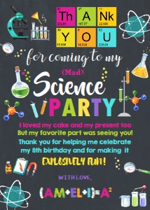 Mad Science Party Pink Thank You Card 5"x7" design preview