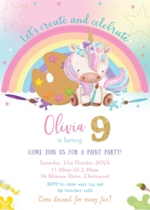 Cute Unicorn Art Party Invitation 5"x7": Cute Unicorn Art Party Invitation 5"x7"