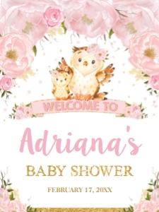 Blush Pink Floral Owls Welcome Sign 18"x24" design preview