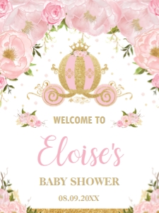 Pink Blush Floral Princess Carriage Welcome Sign 18"x24": Pink Blush Floral Princess Carriage Welcome Sign 18"x24"