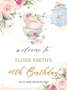 Chic Tea Party Blush Pink Floral Welcome Sign 18"x24": Chic Tea Party Blush Pink Floral Welcome Sign 18"x24"