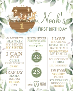 Noah's Ark Greenery 1st Birthday Milestone Sign 16"x20": Noah's Ark Greenery 1st Birthday Milestone Sign 16"x20"