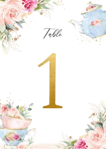 Blush Floral Tea Party Table Number Card 5"x7": Blush Floral Tea Party Table Number Card 5"x7"