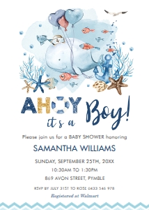 Whale Nautical Ahoy It's a Boy Baby Shower Invitation 5"x7" design preview