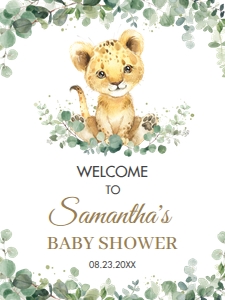 Greenery Lion Cub Boy Gender Neutral Welcome Sign 18"x24" design preview
