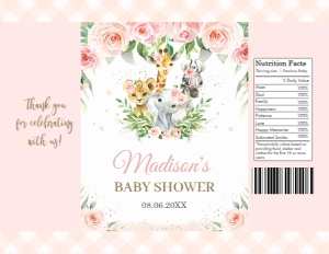 Pink Floral Jungle Animals Chip Bag Template - Letter Size Paper design preview