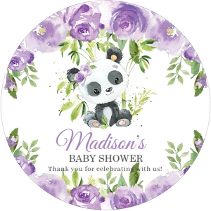 Panda Purple Floral Greenery Round Label 2" design preview